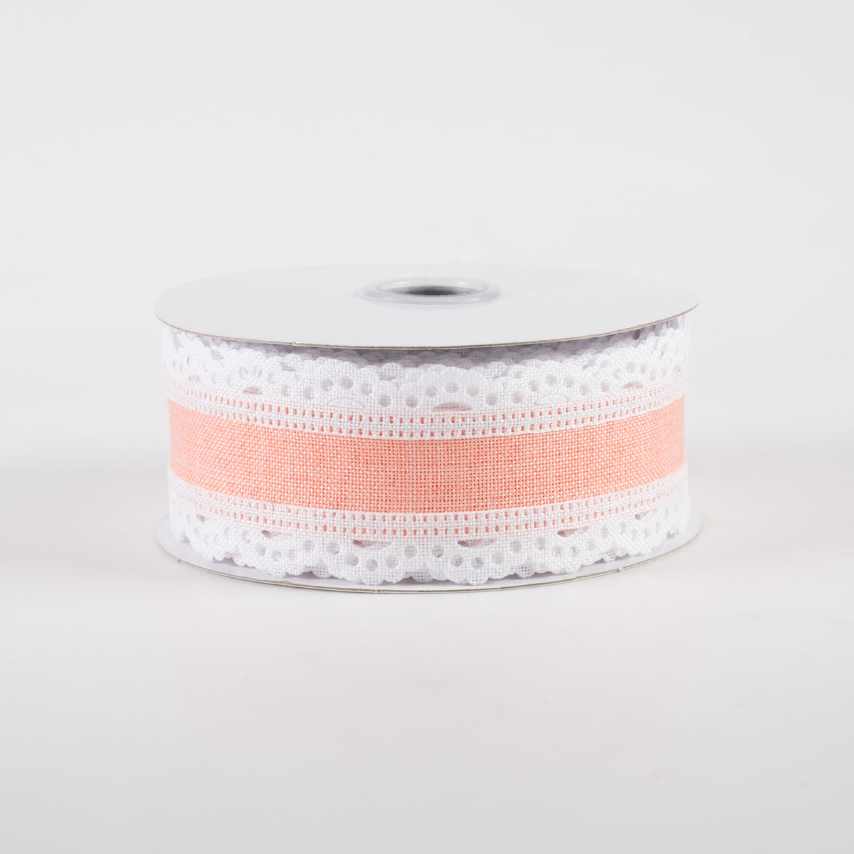 1.5" Scalloped Edge Ribbon: White & Peach (10 Yards)