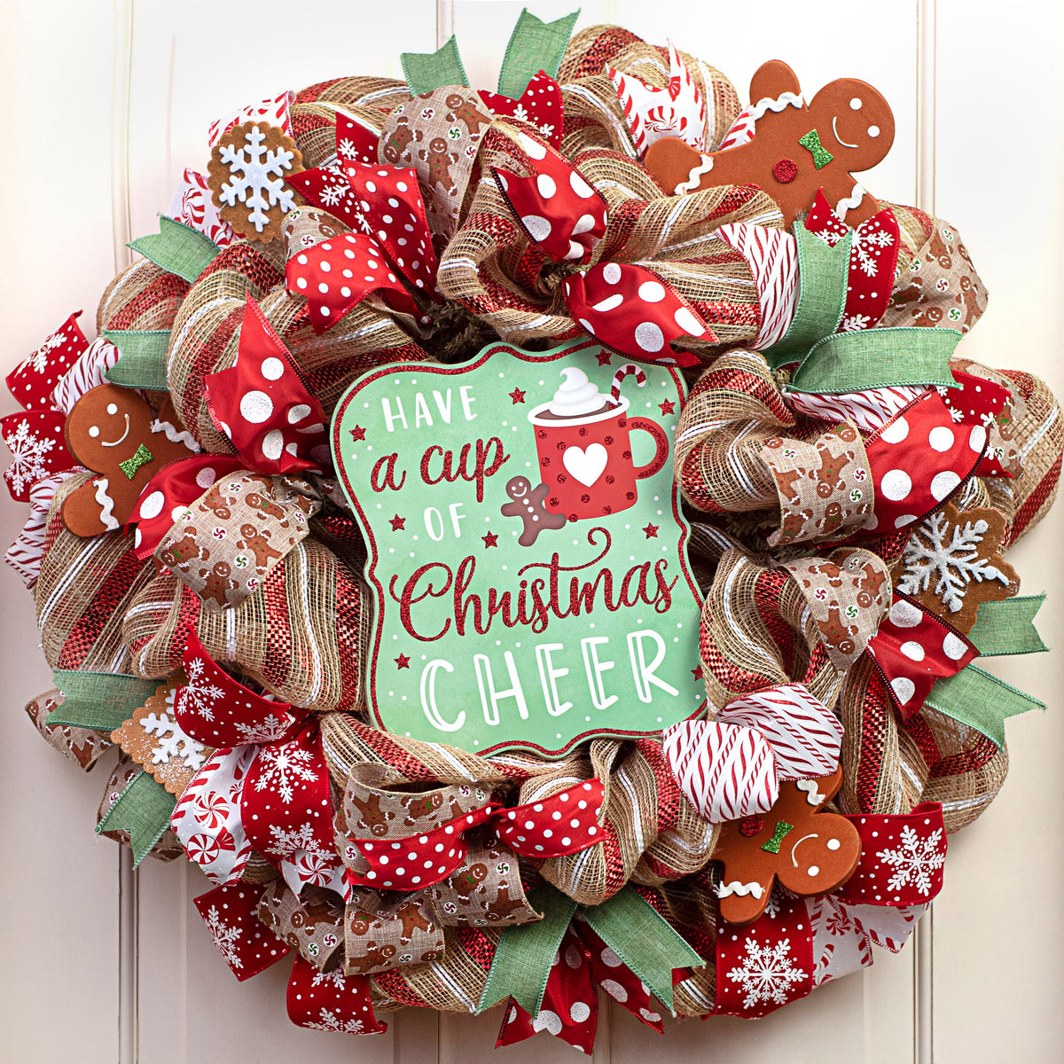 10" Scalloped Wooden Sign: Sage Green Christmas Cheer Cocoa Lifestyle Photo