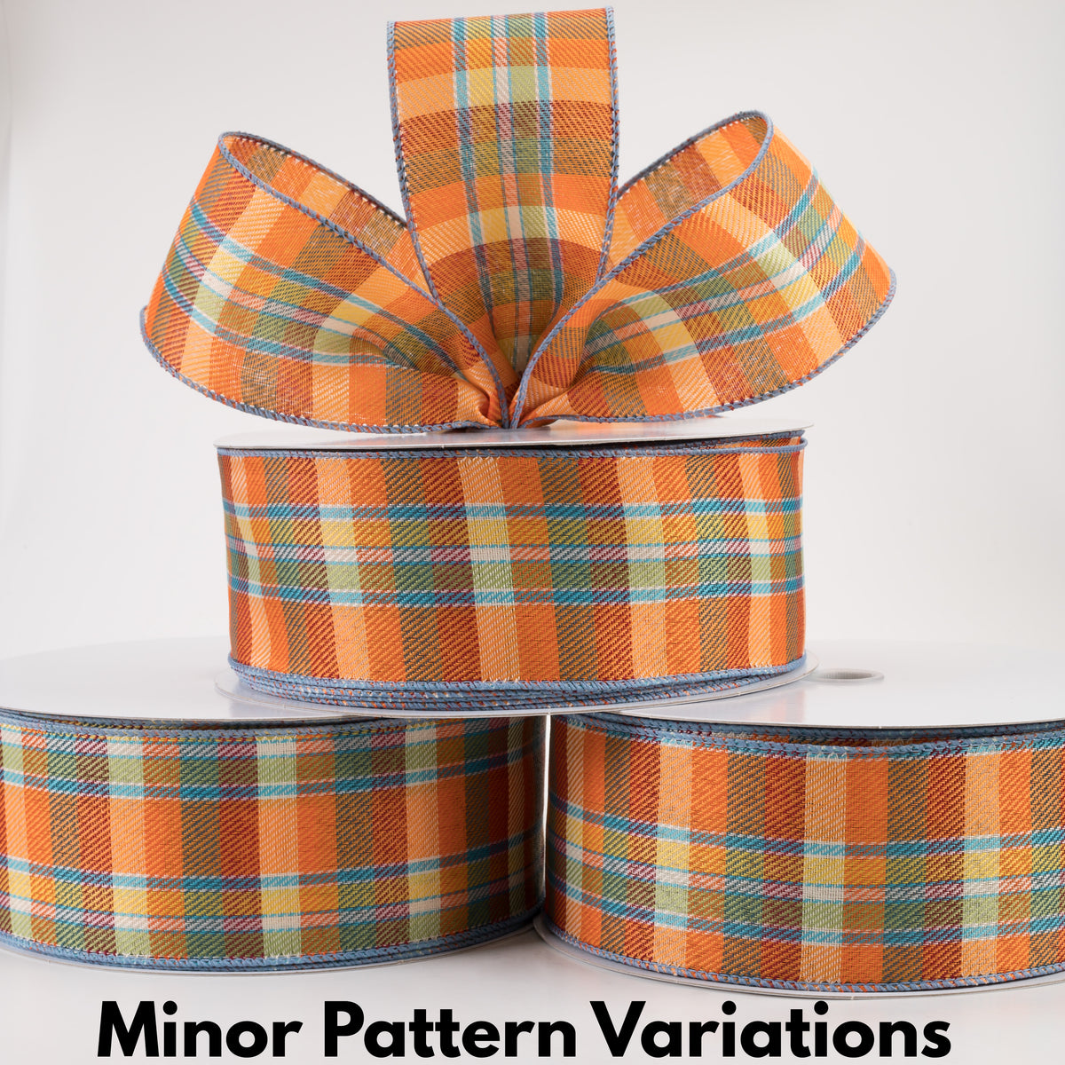 2.5" Scarecrow Plaid Ribbon: Blue, Orange, Yellow (50 Yards) Lifestyle Photo