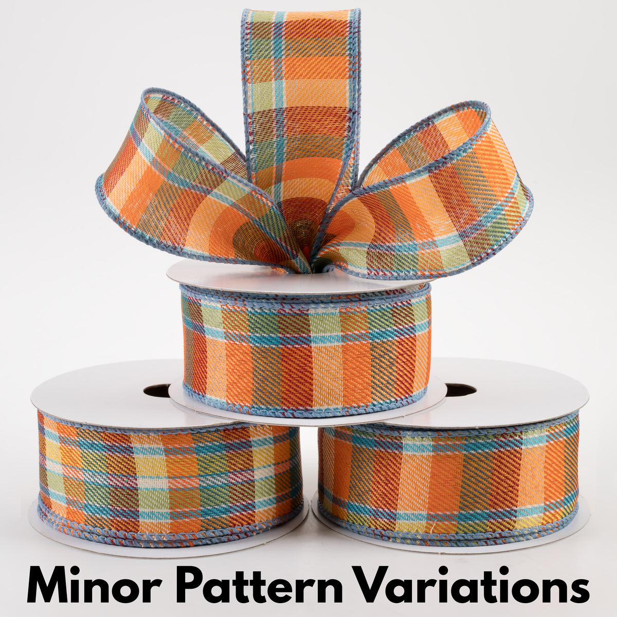 1.5" Scarecrow Plaid Ribbon: Blue, Orange, Yellow (10 Yards) Lifestyle Photo
