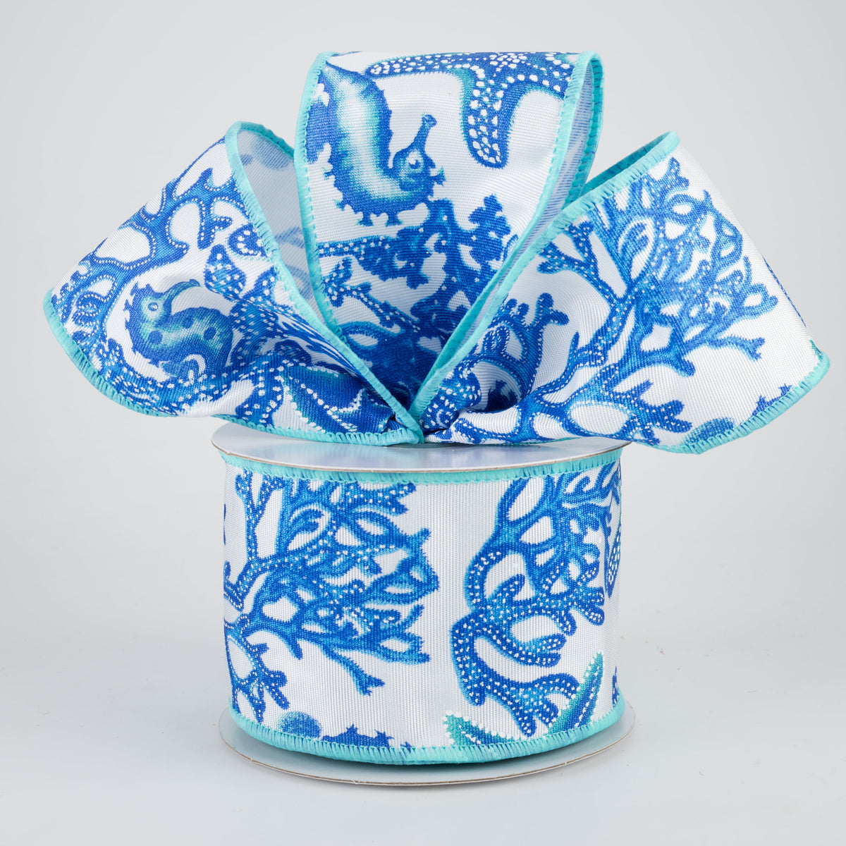 2.5" Seahorse, Starfish, Coral Ribbon: Blue (10 Yards) Lifestyle Photo