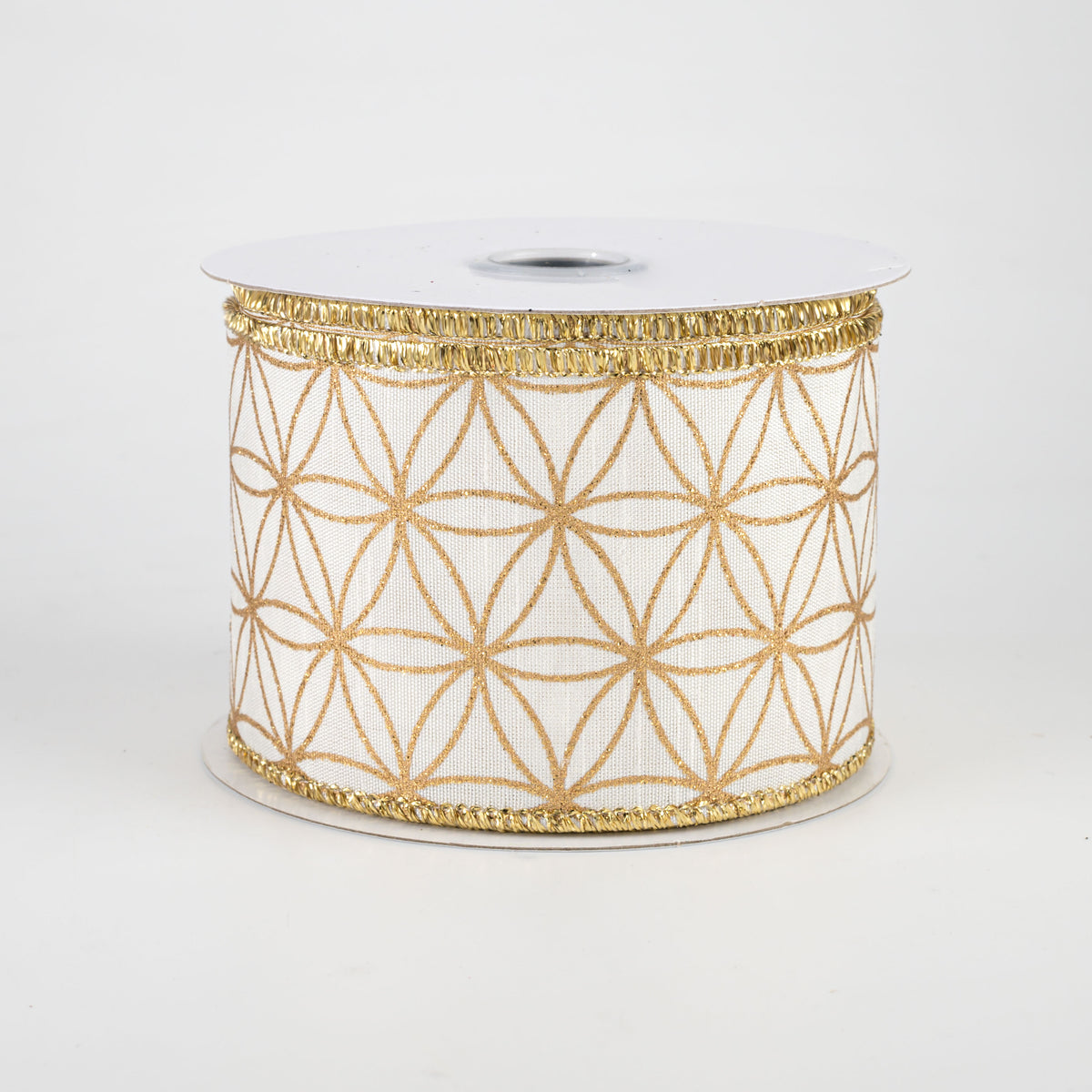 2.5" Seamless Stars Dupioni Ribbon: Ivory & Gold (10 Yards)