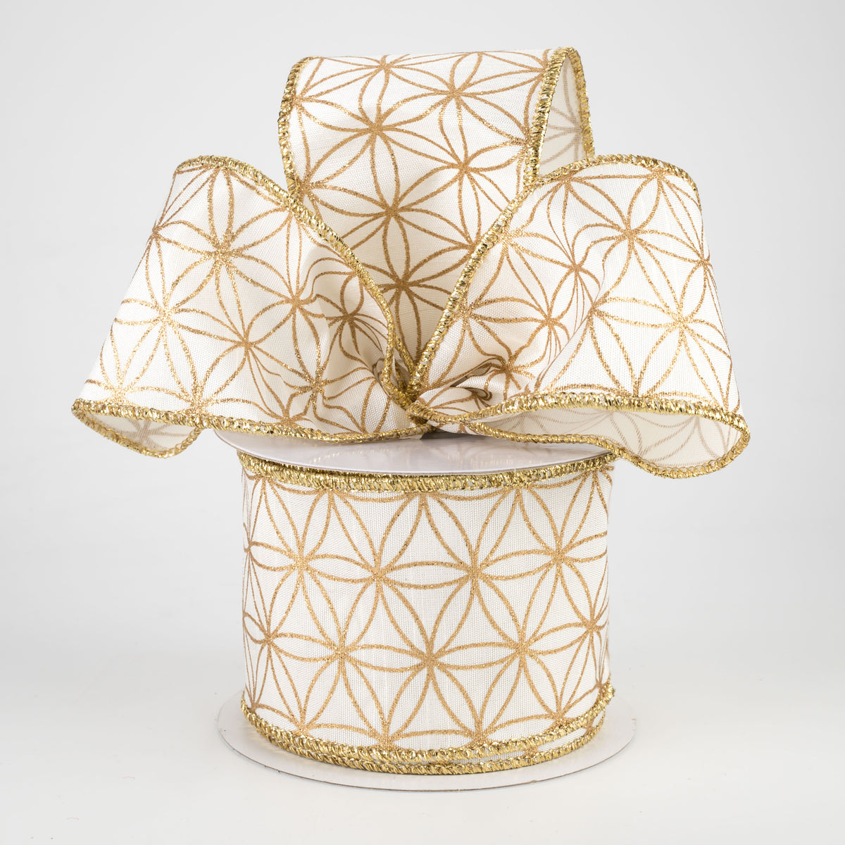 2.5" Seamless Stars Dupioni Ribbon: Ivory & Gold (10 Yards) Lifestyle Photo