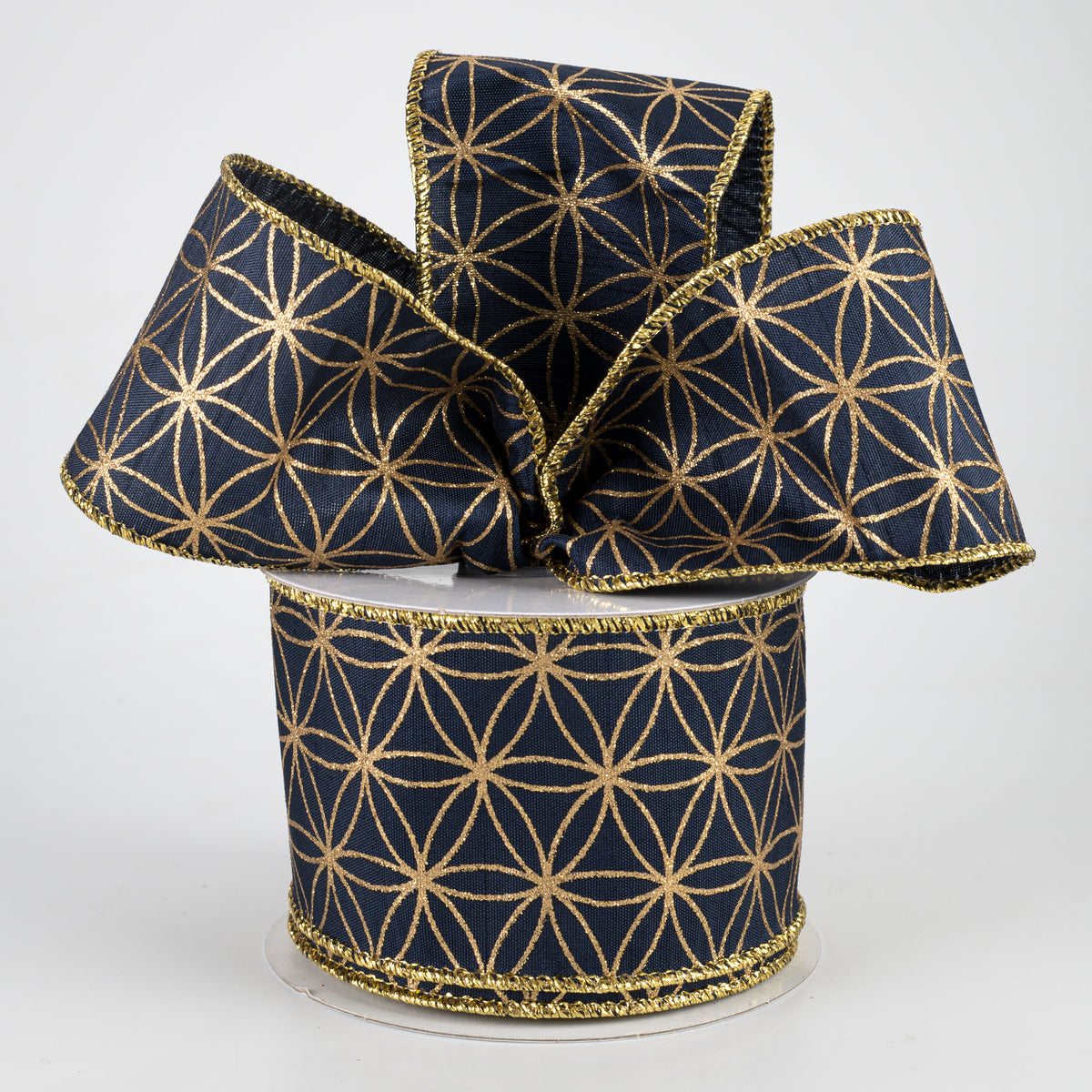 2.5" Seamless Stars Dupioni Ribbon: Navy Blue & Gold (10 Yards) Lifestyle Photo