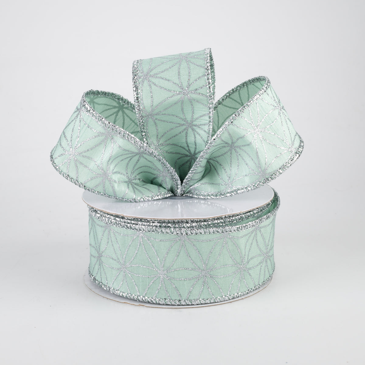 1.5" Seamless Stars Dupioni Ribbon: Robin's Egg & Silver (10 Yards) Lifestyle Photo