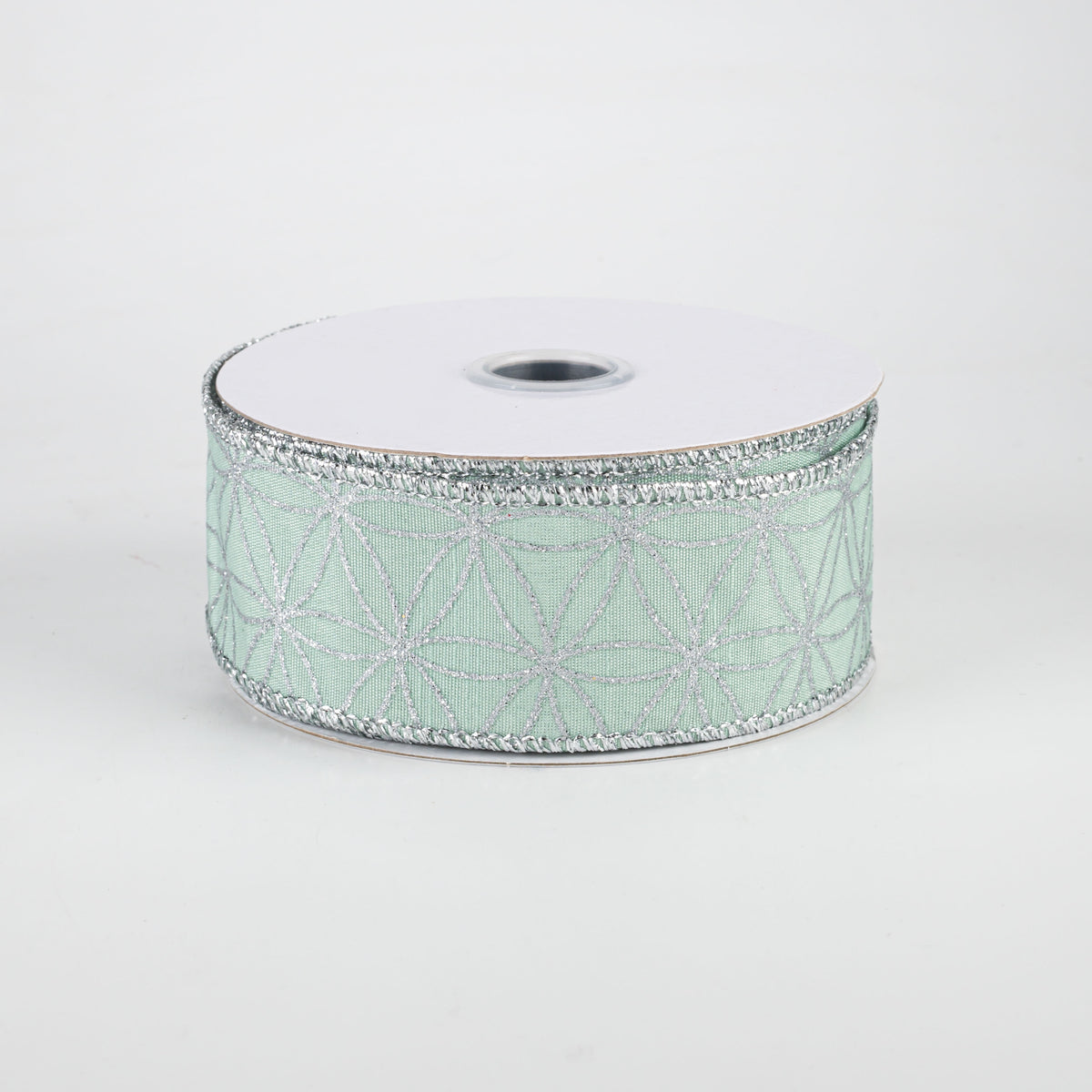 1.5" Seamless Stars Dupioni Ribbon: Robin's Egg & Silver (10 Yards)