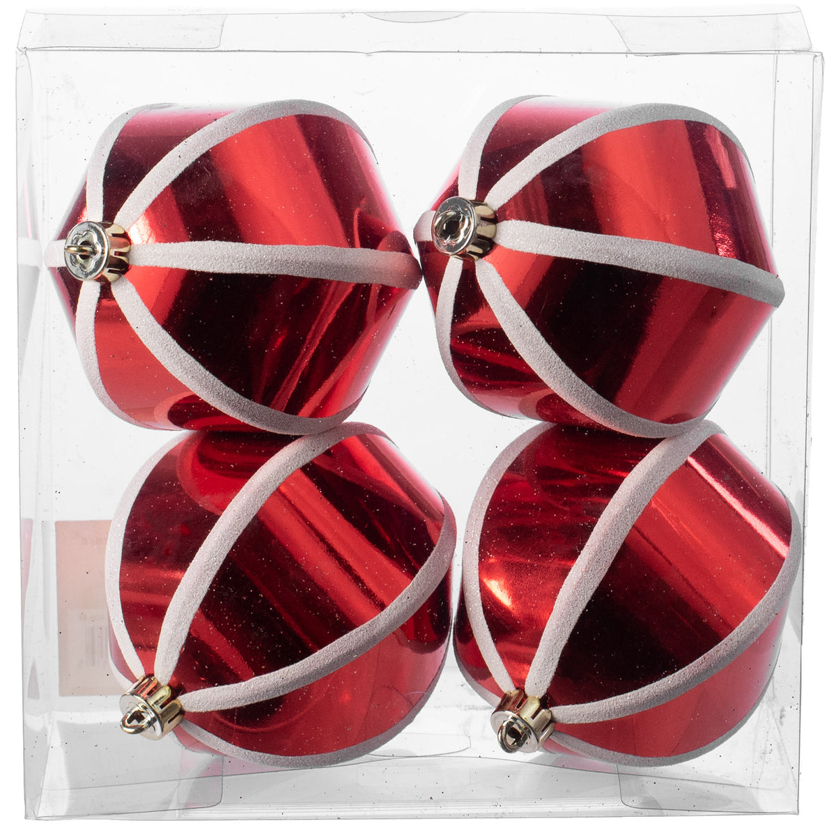 4" Segmented Stripe Ball Ornament: Red & White (4) Item Number: 273081