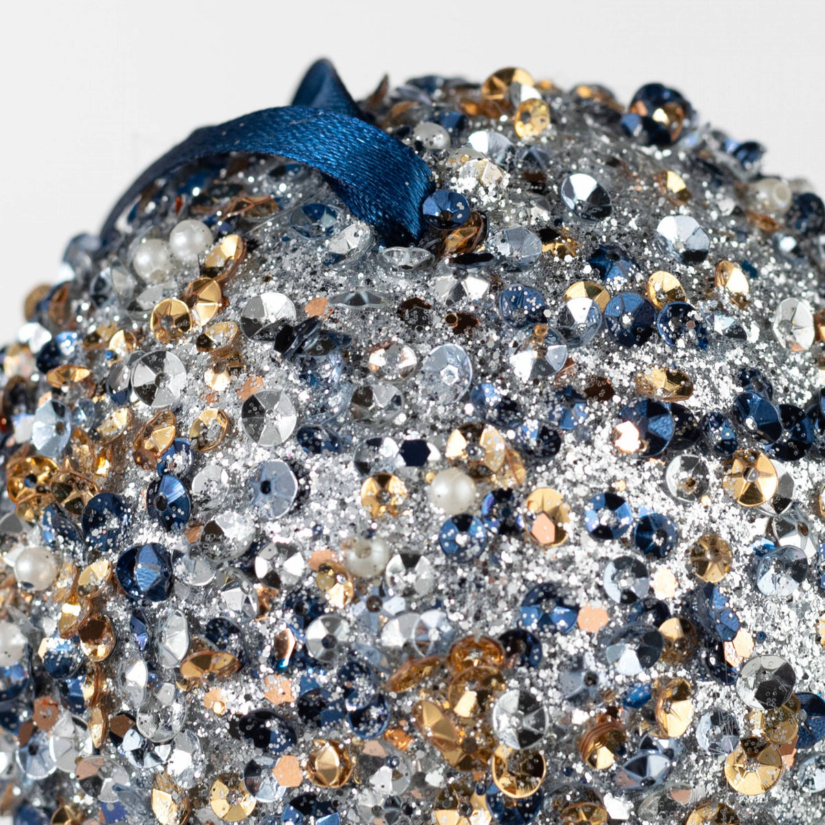 4" Sequin Glitter Ball Ornaments: Blue & Champagne (Box of 4) detail photo 3