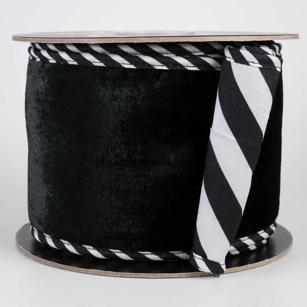 4" Sheldon Velvet Ribbon with Fused Check Back: Black & White (10 Yards) Item Number: RR0063