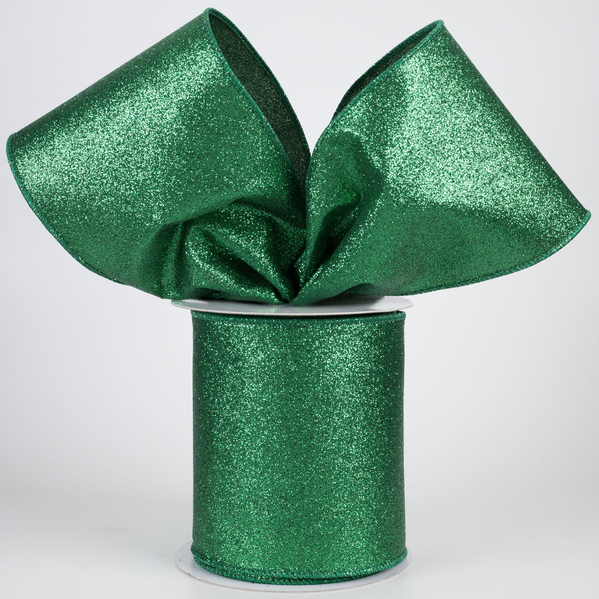 4" Shimmer Glitter Ribbon: Emerald Green (10 Yards) Lifestyle Photo