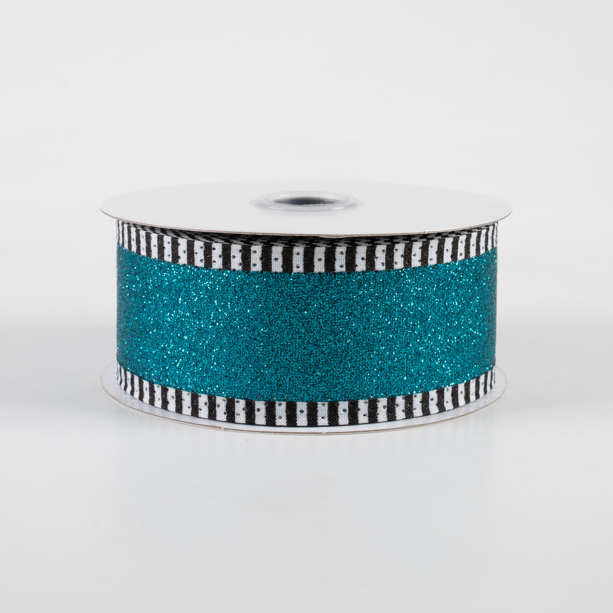 1.5" Shimmer Glitter Stripe Edge Ribbon: Teal, Black, White (10 Yards)
