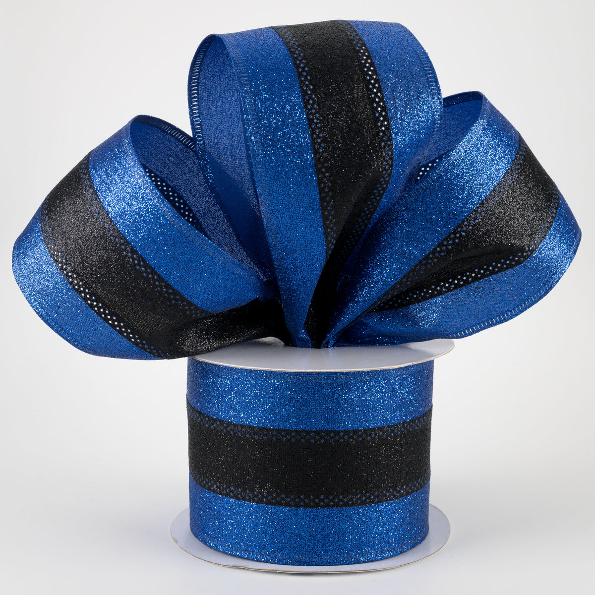 2.5" Shimmer Glitter Stripe Ribbon: Royal Blue & Black (10 Yards) Lifestyle Photo