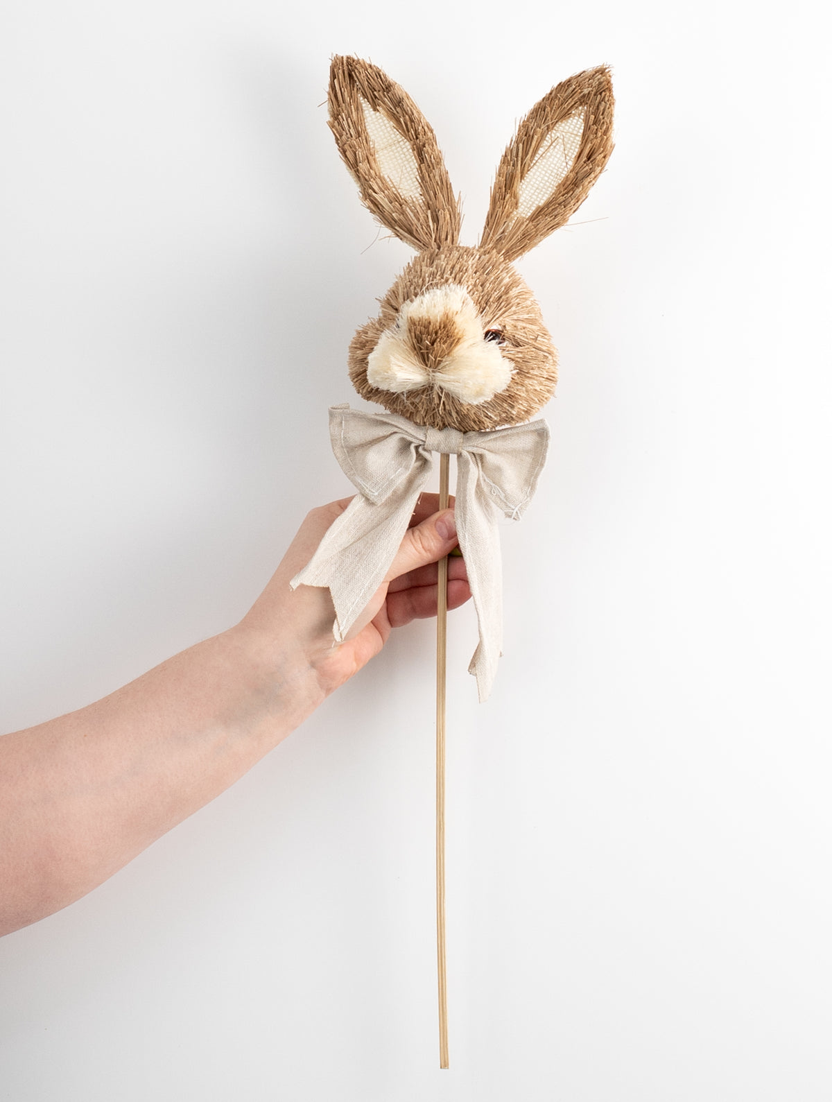 21" Sisal Bunny Head with Bow Pick: Cream detail photo 3
