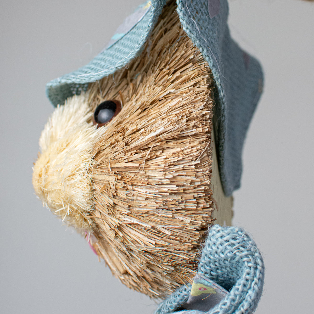 25" Sisal Bunny Head With Burlap Hat & Bow: Dusty Blue detail photo 3