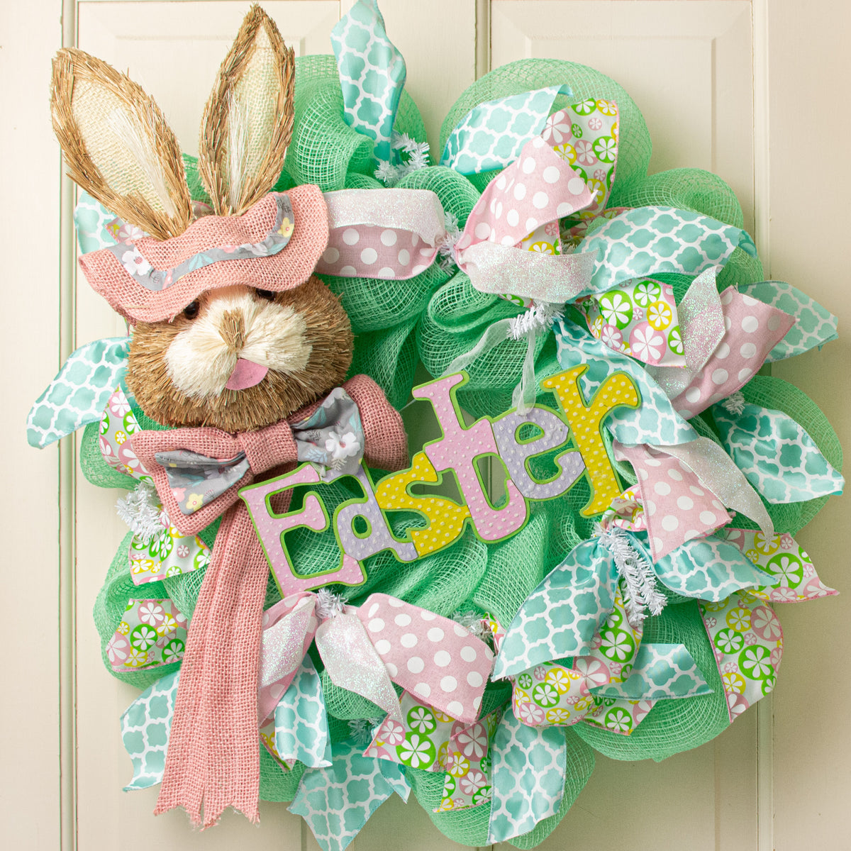 25" Sisal Bunny Head With Burlap Hat & Bow: Pink Lifestyle Photo