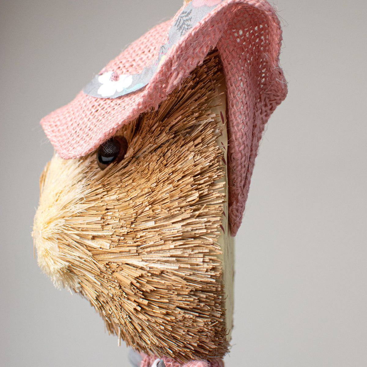 25" Sisal Bunny Head With Burlap Hat & Bow: Pink detail photo 3