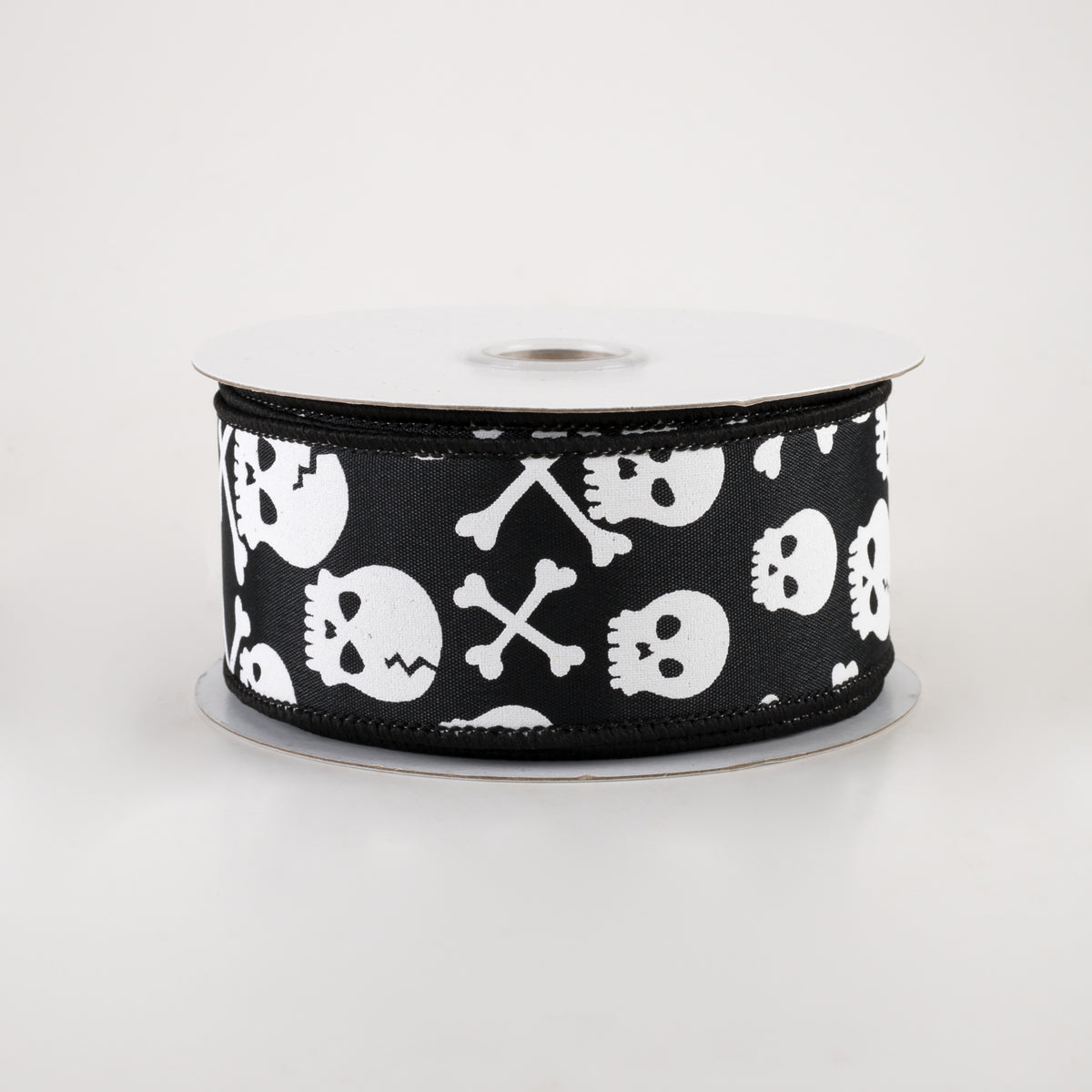 1.5" Skull and Crossbones Ribbon: Black & White (10 Yards)