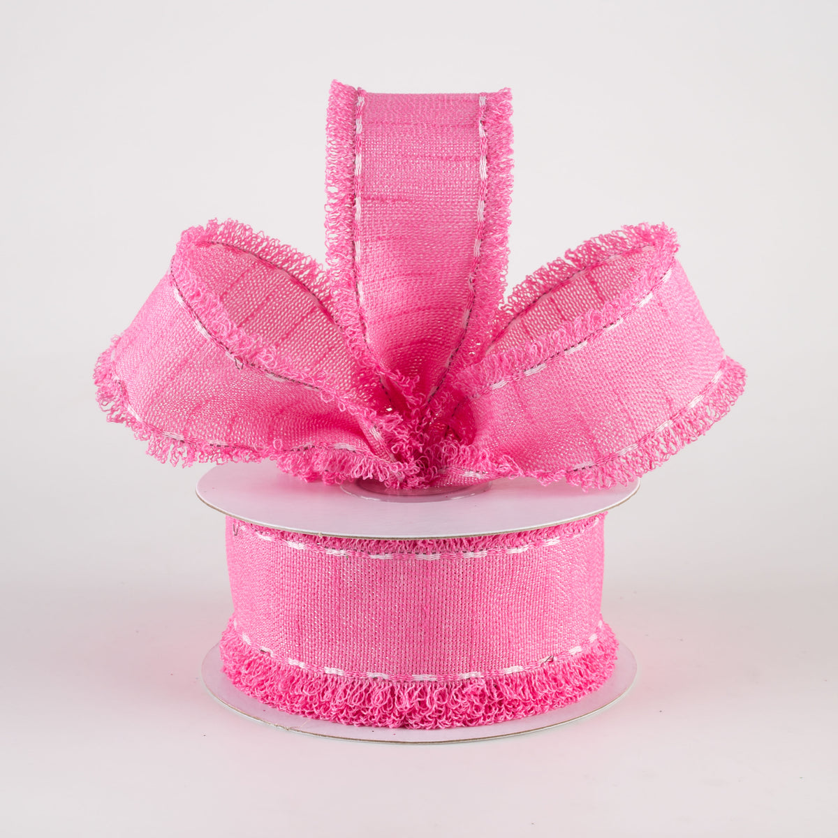 1.5" Slub Fuzzy Edge Ribbon: Hot Pink & White (10 Yards) Lifestyle Photo