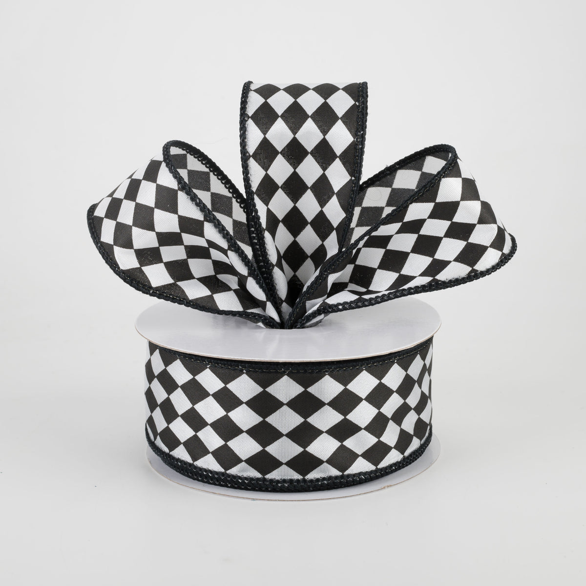 1.5" Small Harlequin Ribbon: Black & White (10 Yards) Lifestyle Photo