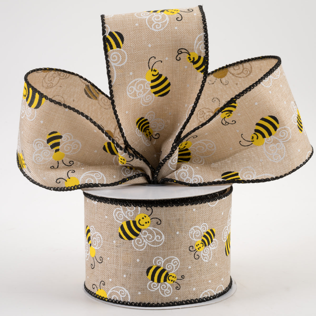 2.5" Smiling Bumble Bee Linen Ribbon: Natural (10 Yards) Lifestyle Photo