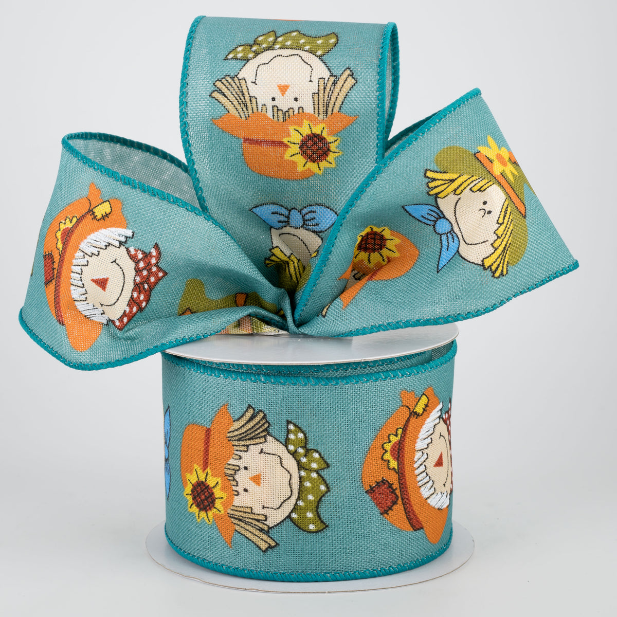 2.5" Smiling Scarecrow Ribbon: Teal Blue (10 Yards) Lifestyle Photo