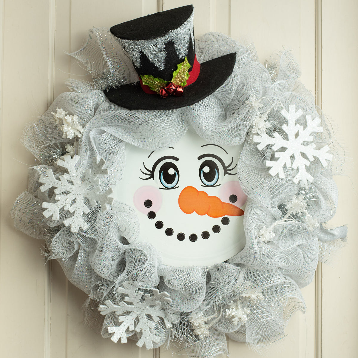 10" Snow Covered Felt Snowman Half-a-Hat Lifestyle Photo