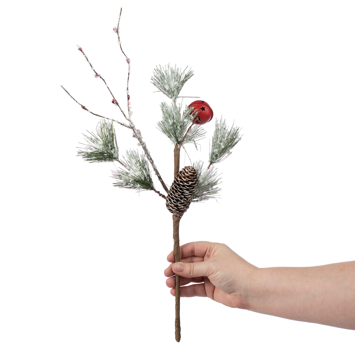 16" Snow Pine, Pinecone, & Red Bell Pick Lifestyle Photo