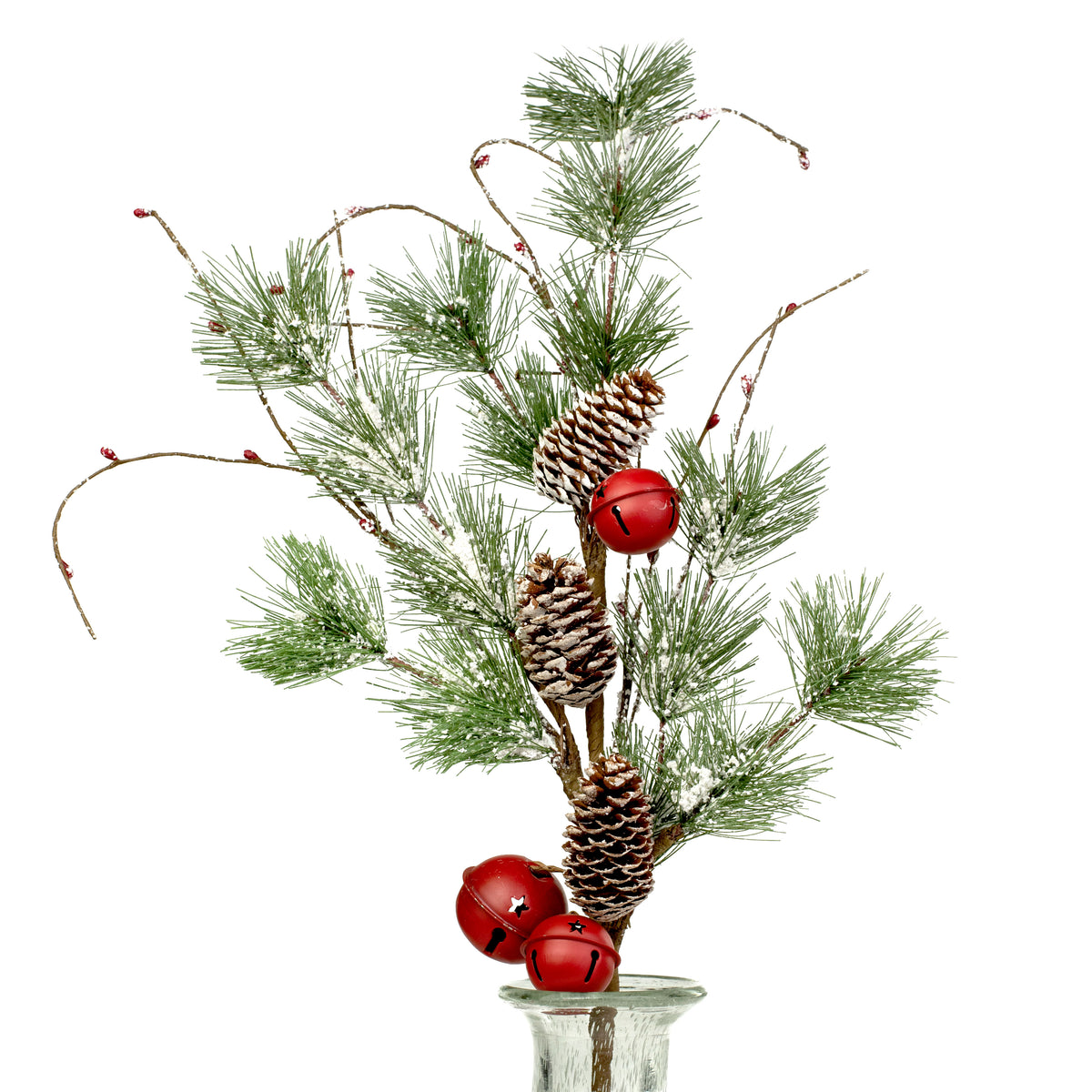 28" Snow Pine, Pinecone, & Red Bell Spray Item Number: 83613SP28