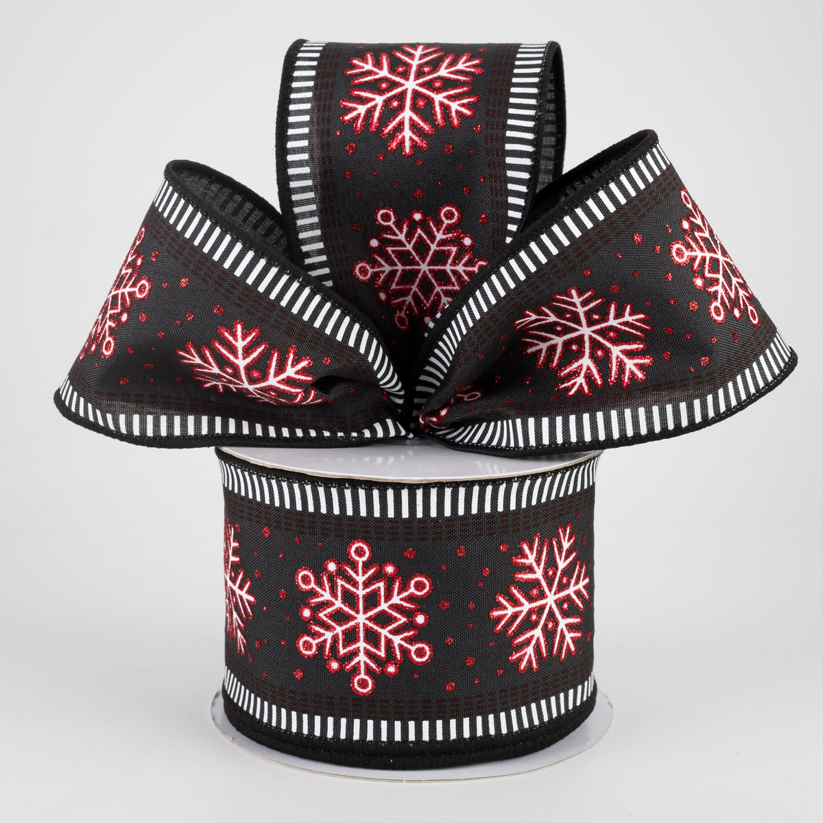2.5" Snowflake Stripe Edge Ribbon: Black (10 Yards) Lifestyle Photo