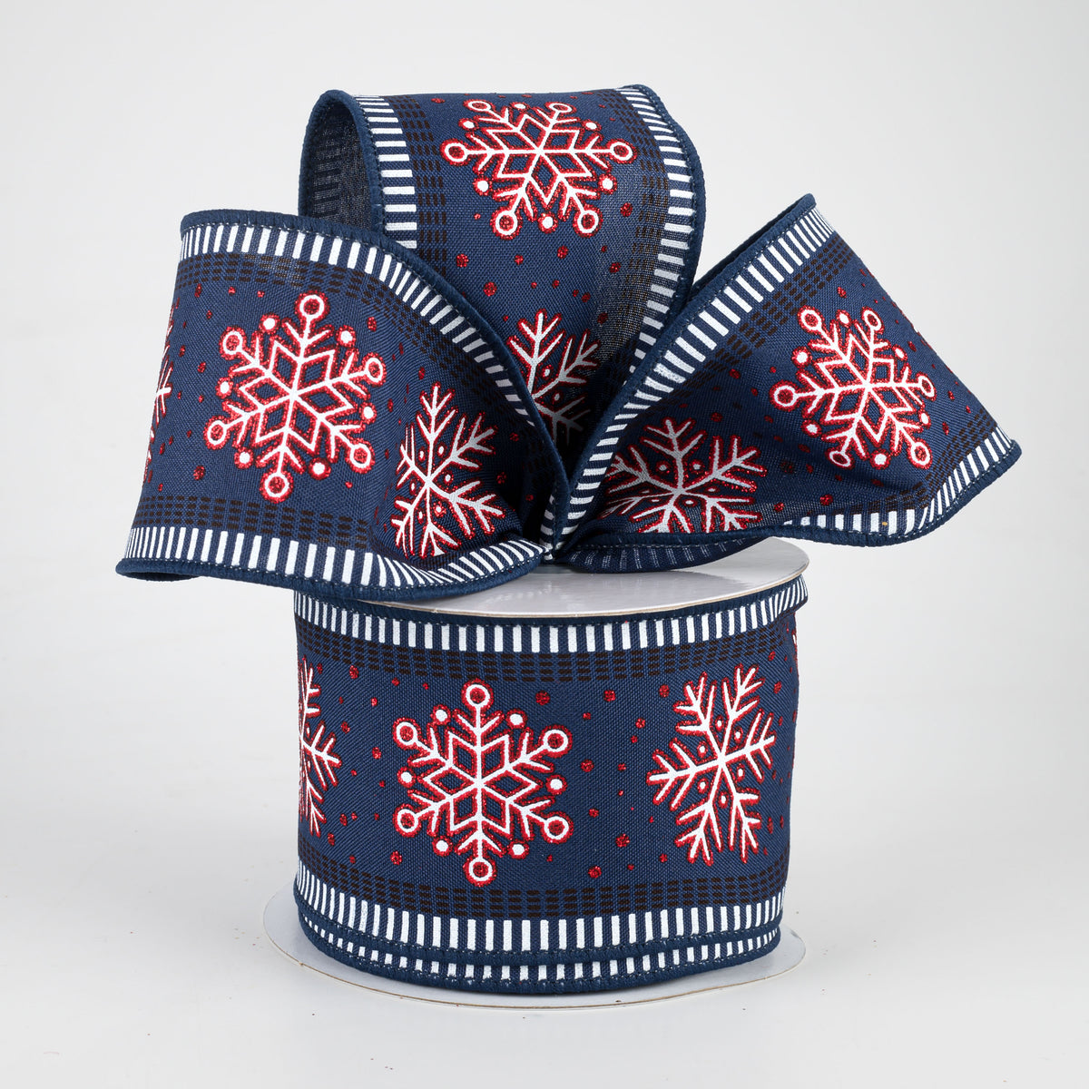 2.5" Snowflake Stripe Edge Ribbon: Navy (10 Yards) Lifestyle Photo