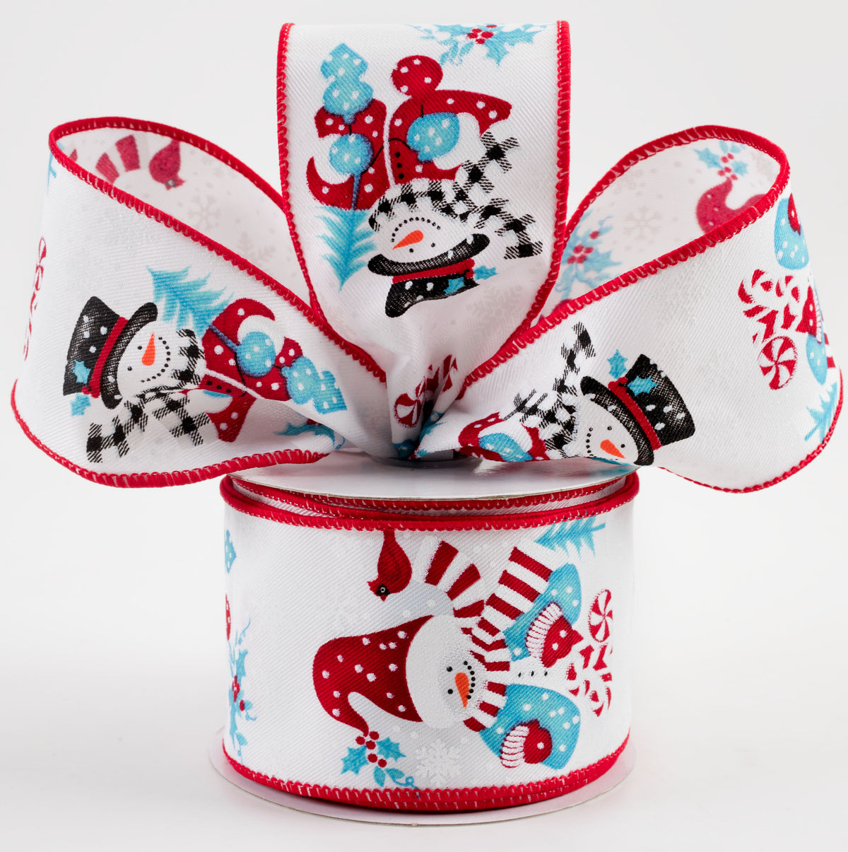 2.5" Snowman on Diagonal Weave Ribbon: Red & Blue (10 Yards) Lifestyle Photo
