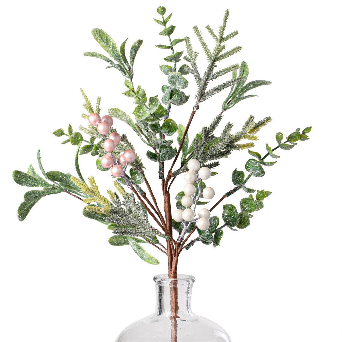 16" Sparkle Mix Leaves with Pink & White Pearl Berry Spray Item Number: 30736