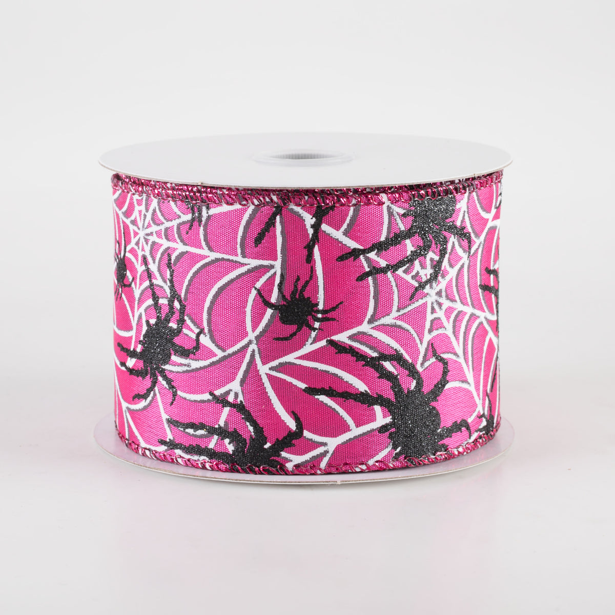 2.5" Spider & White Spiderwebs Ribbon: Fuchsia Pink (10 Yards) Item Number: 51412-40-28