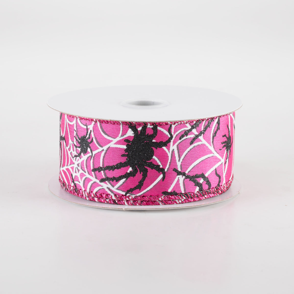 1.5" Spider & White Spiderwebs Ribbon: Fuchsia Pink (10 Yards) Item Number: 51412-09-28