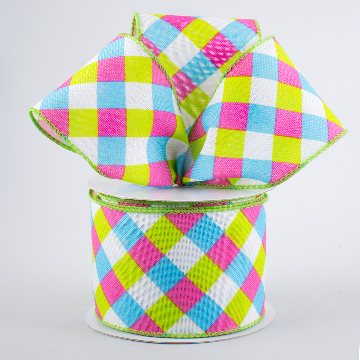 2.5" Spring Gingham Plaid Ribbon: Blue, Pink, Lime (10 Yards) Lifestyle Photo