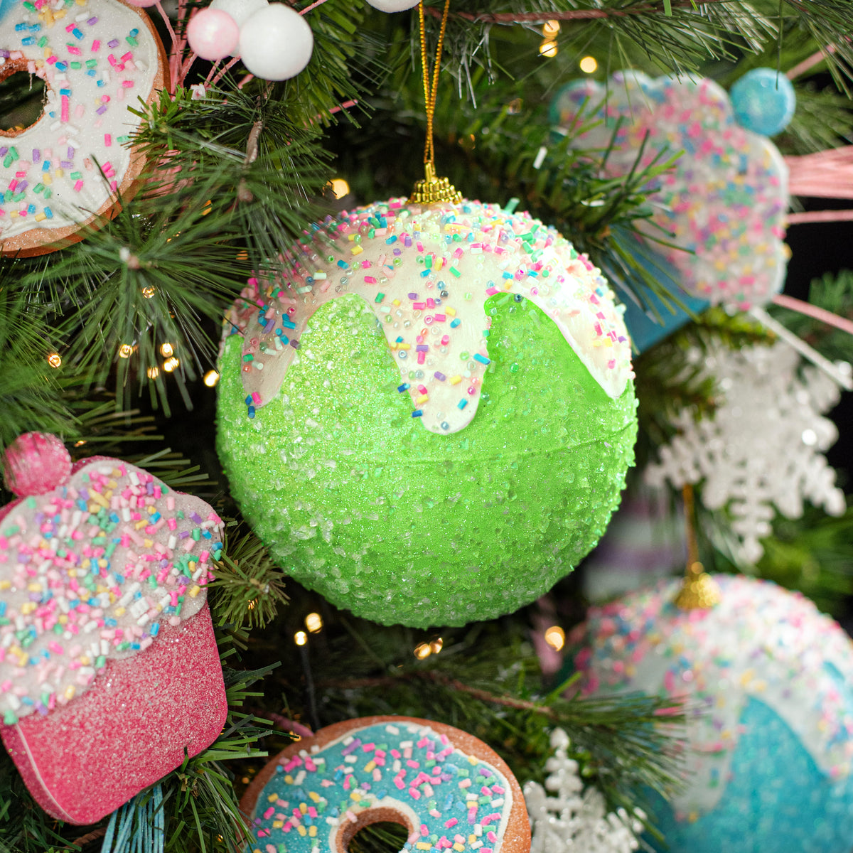 5" Sprinkles & Dipped Ball Ornament: Bright Green Lifestyle Photo