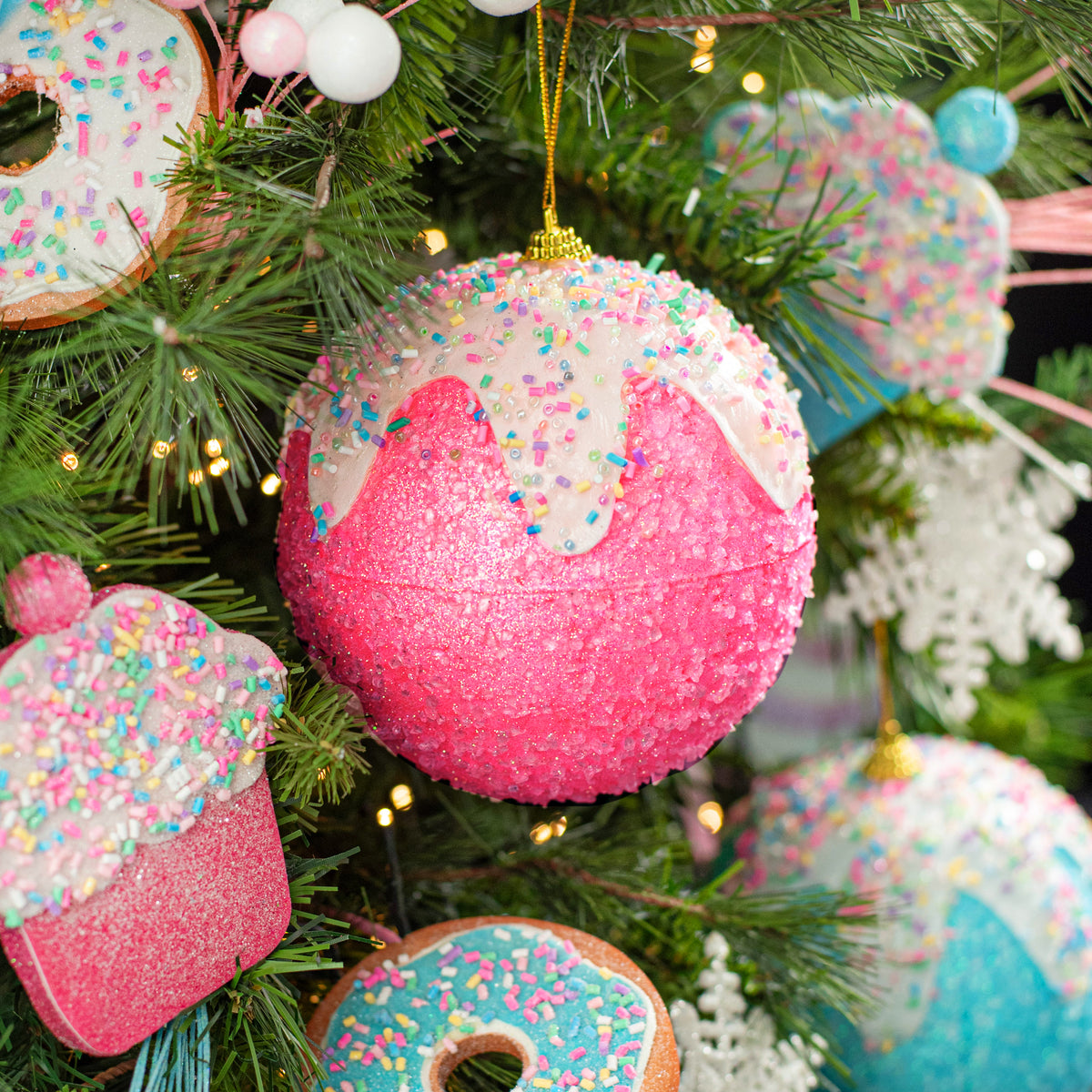 5" Sprinkles & Dipped Ball Ornament: Hot Pink Lifestyle Photo