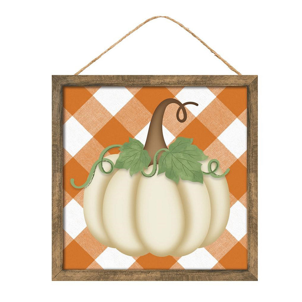 10" Square Short Pumpkin Check Sign: Orange & Cream Item Number: AP714786