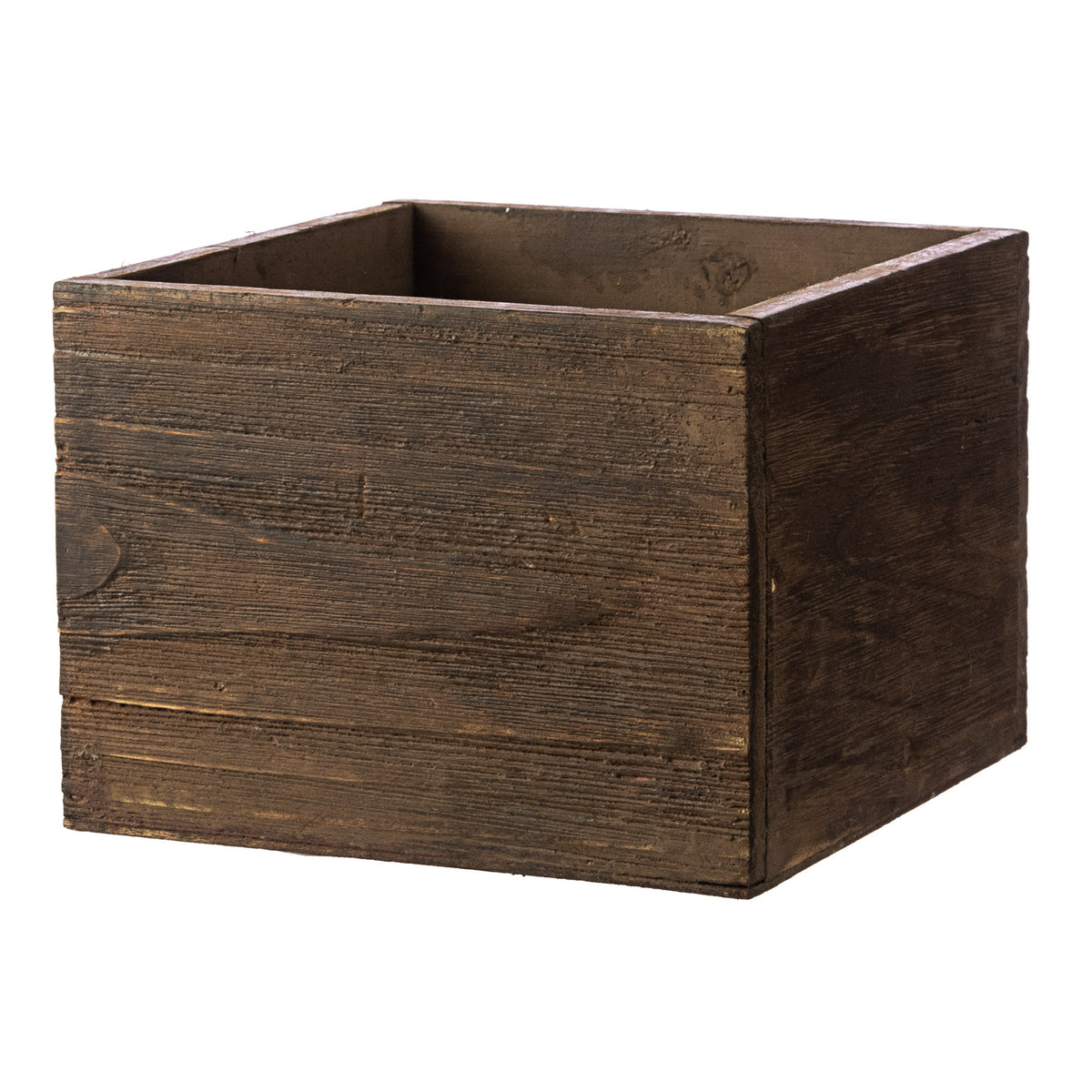6" Square Wooden Planter: Brown Wash Item Number: KM106004