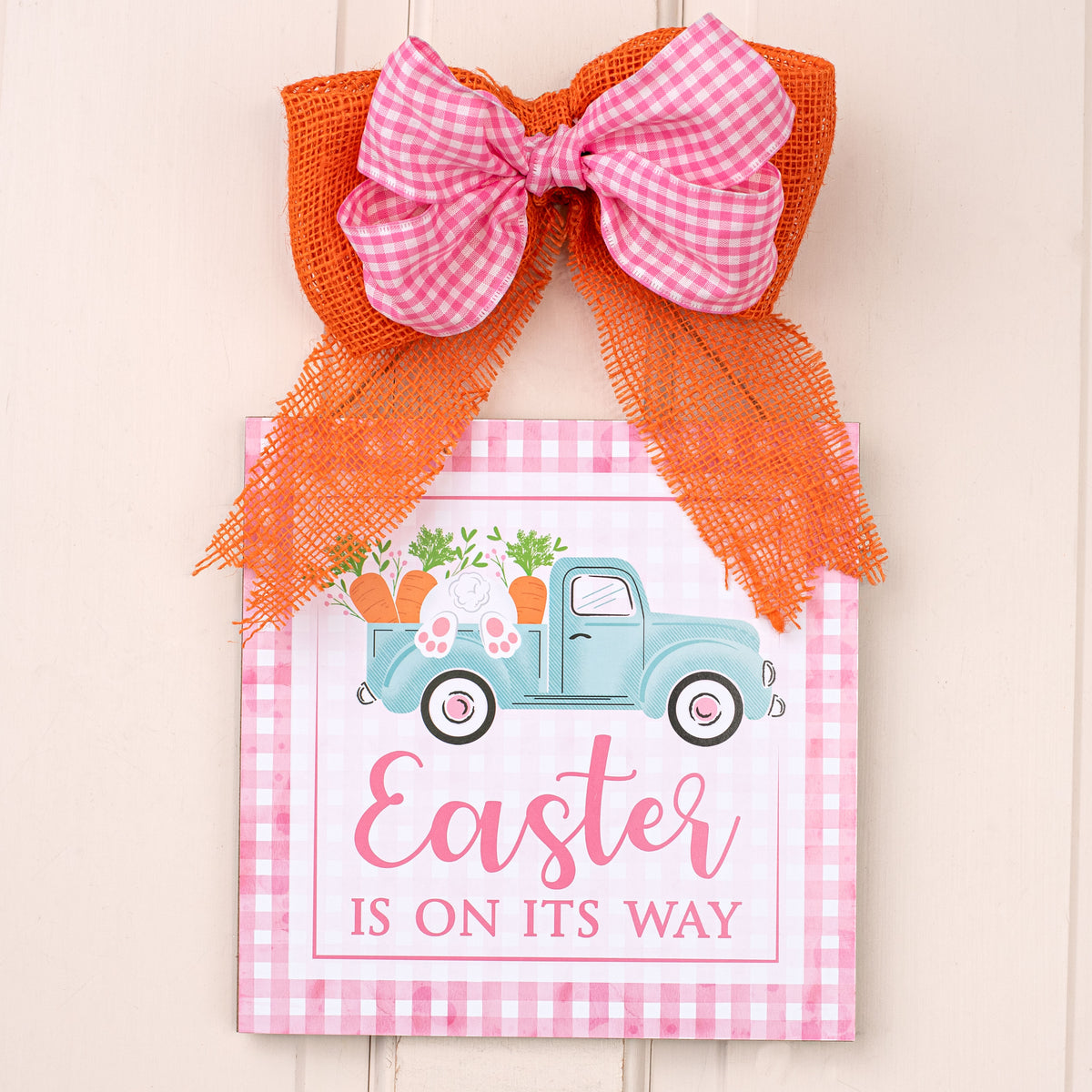 10" Square Wooden Sign: Easter, Truck, Check Lifestyle Photo