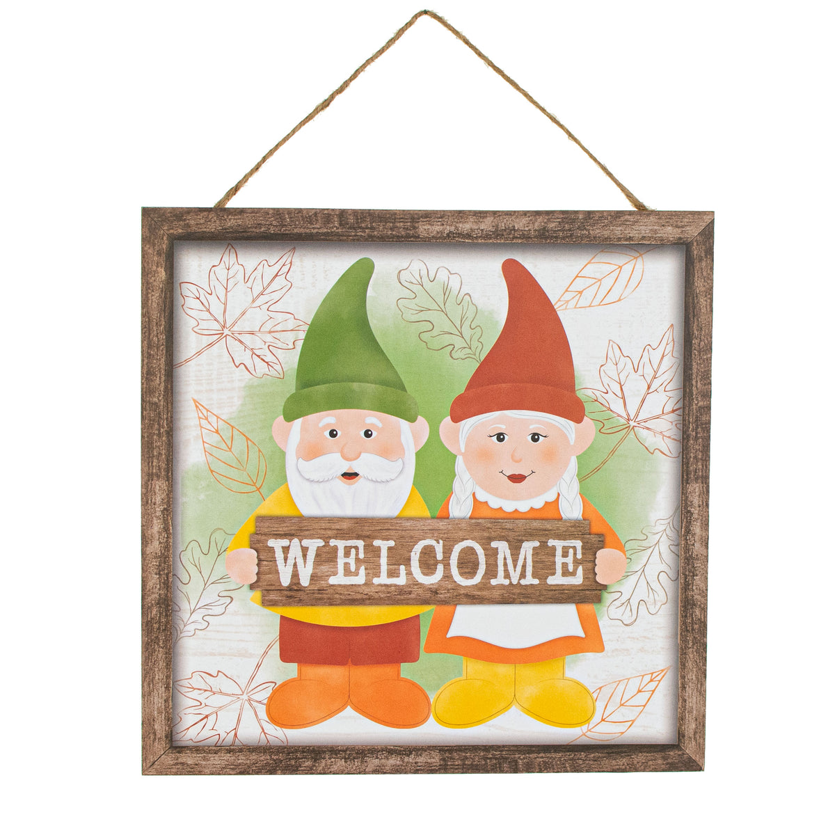10" Square Wooden Sign: Fall Garden Welcome Gnomes Item Number: AP7248