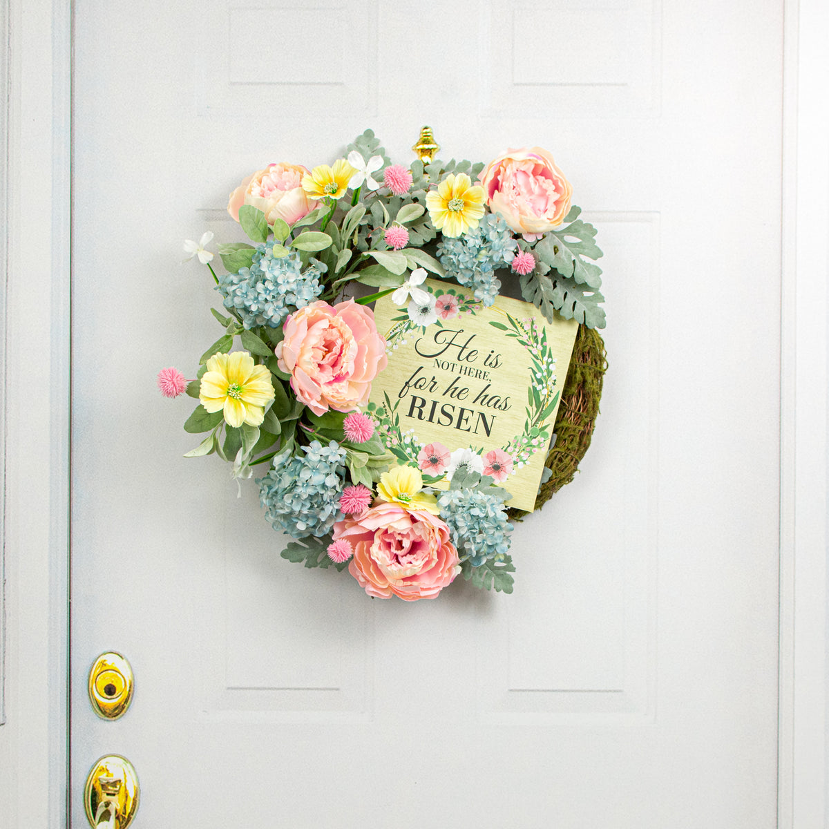 10" Square Wooden Sign: He is Not Here for He has Risen Lifestyle Photo