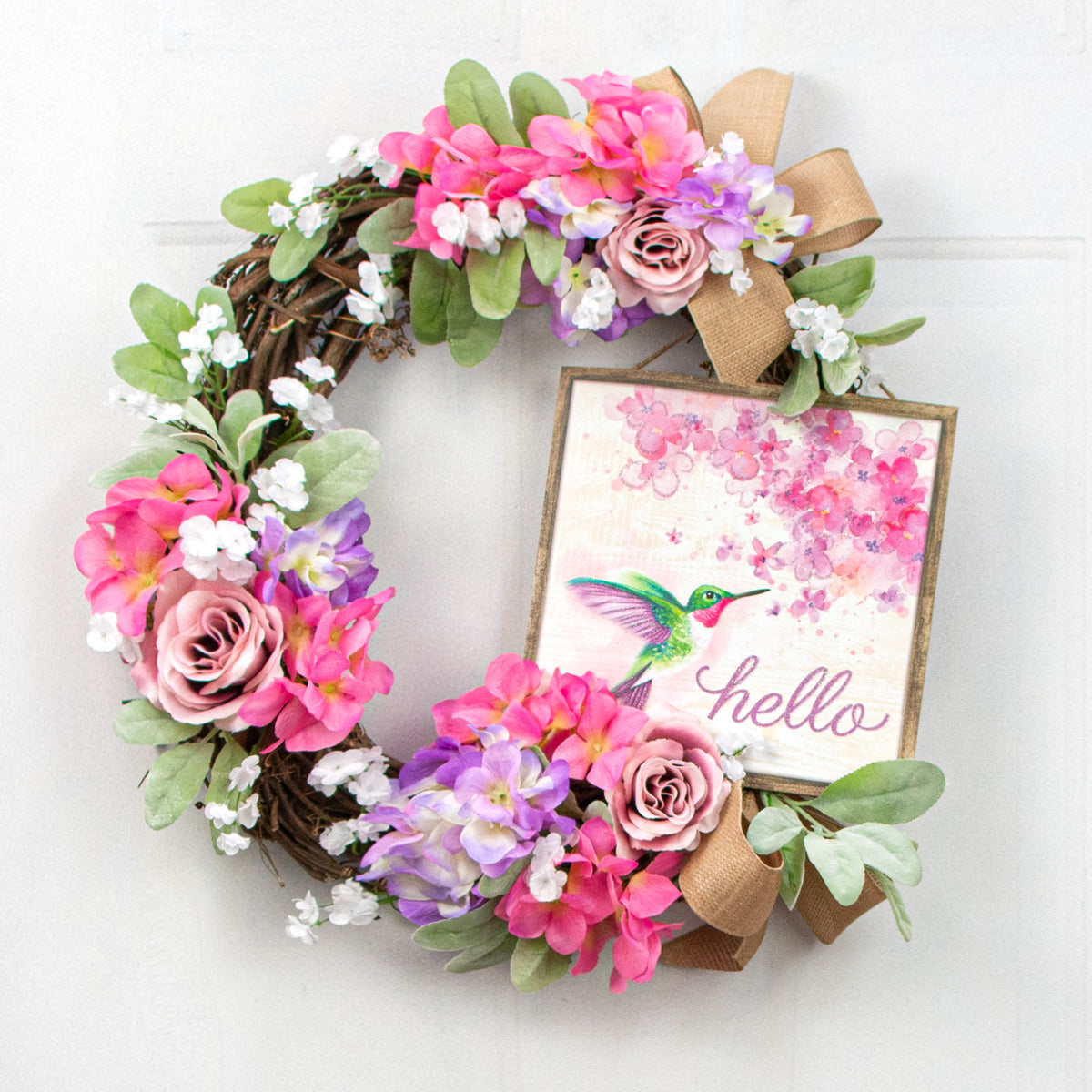10" Square Wooden Sign: Hummingbird and Florals Lifestyle Photo