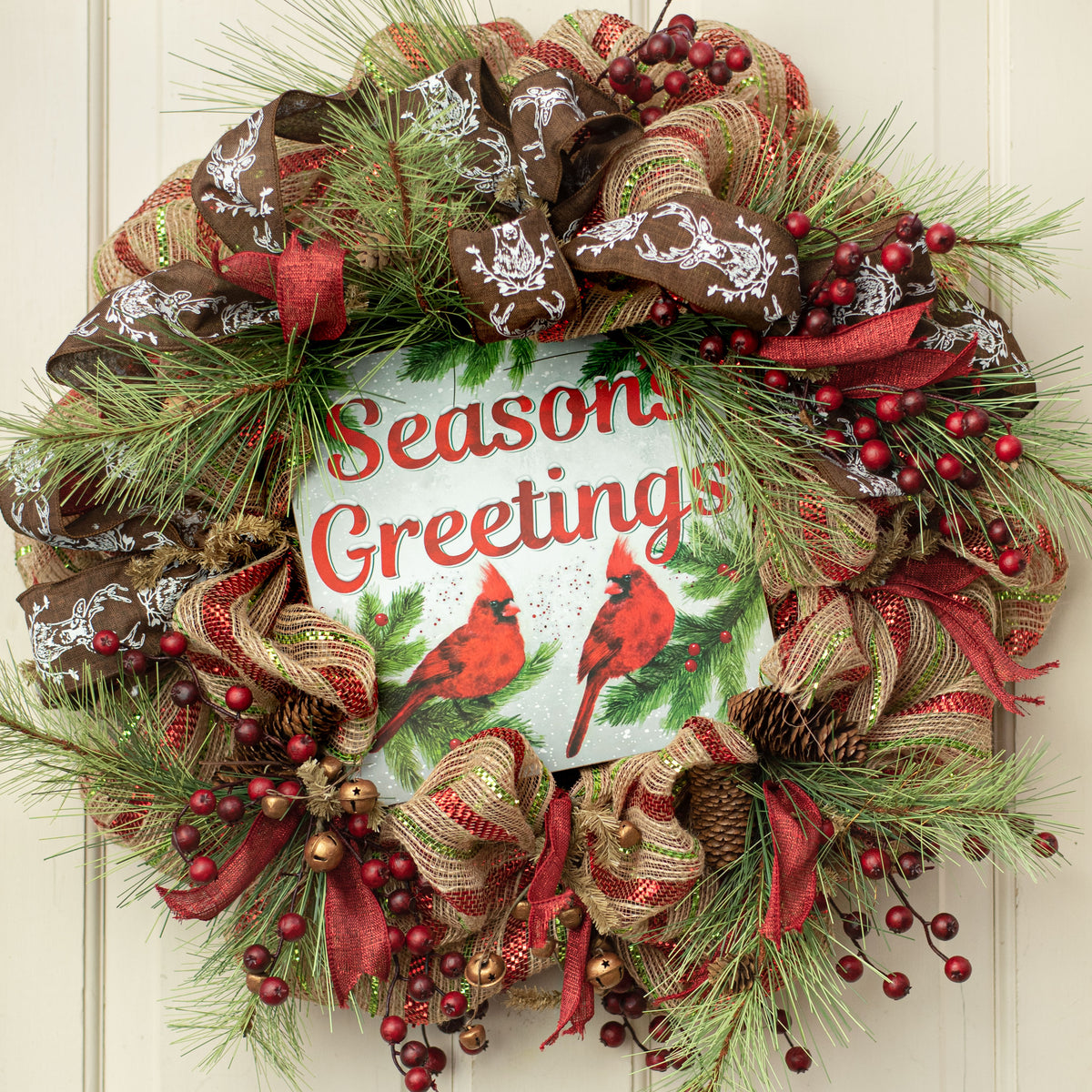 10" Square Wooden Sign: Season's Greetings Cardinal Lifestyle Photo
