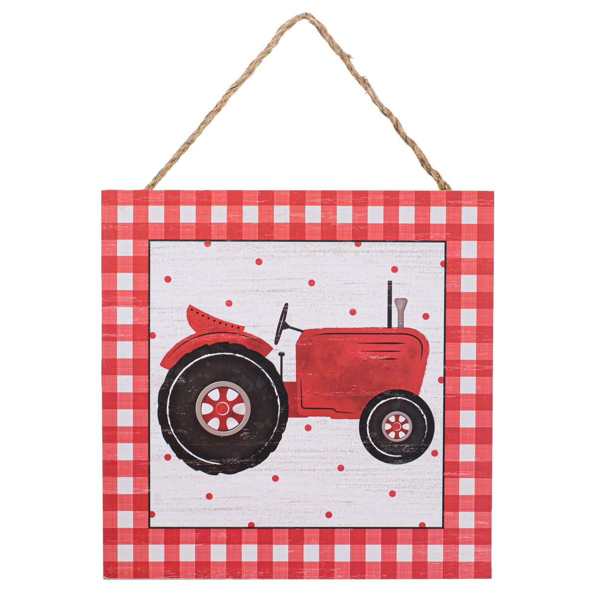 10" Square Wooden Sign: Tractor, Gingham Border Item Number: AP875924