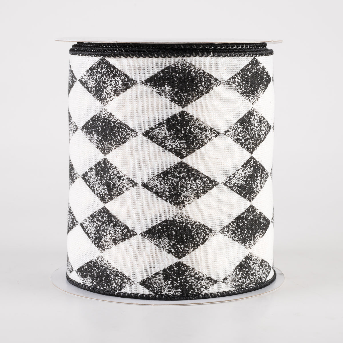 4" Stamped Harlequin Ribbon: Ivory & Black (10 Yards)