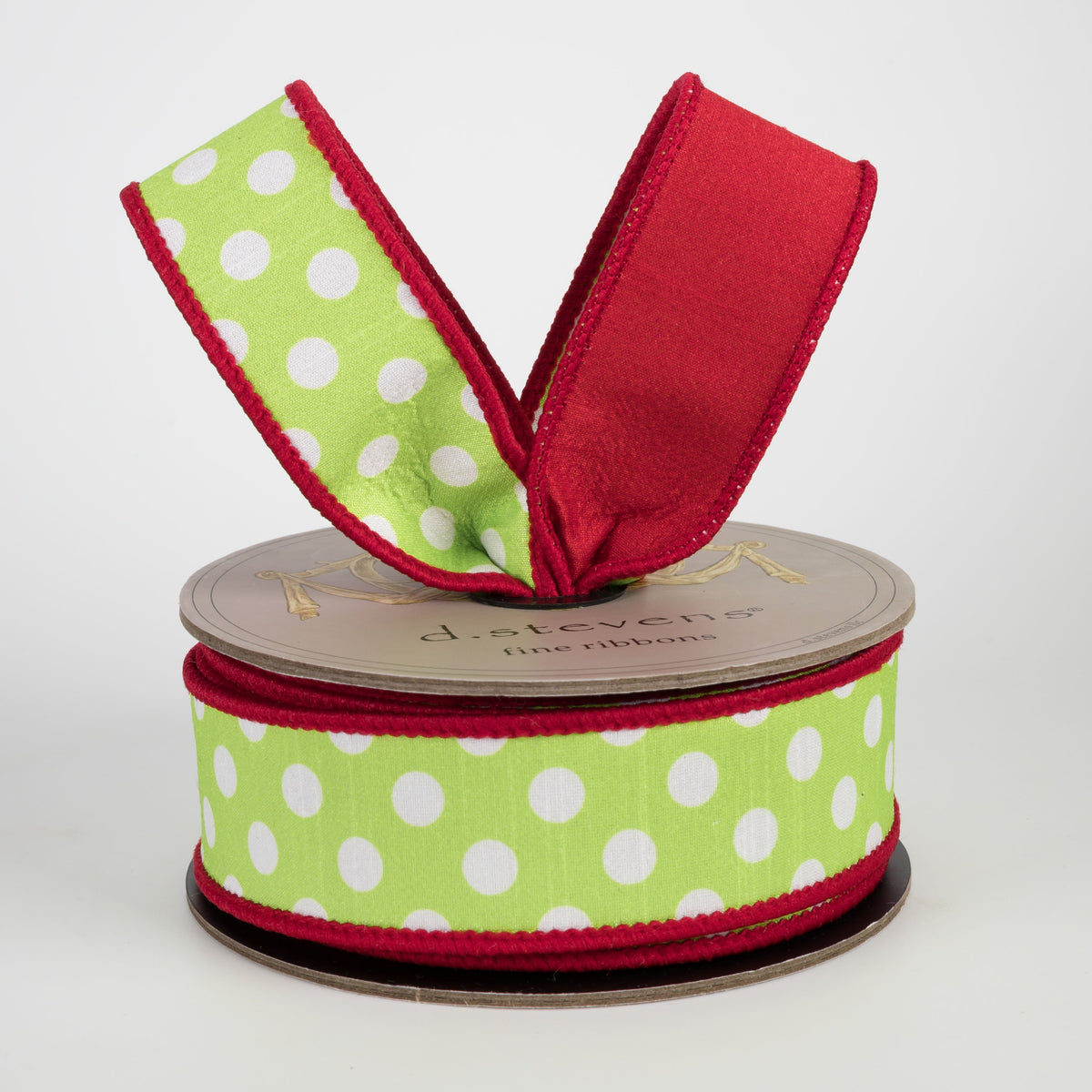 [D Stevens] 1.5" Dupioni Polka Dot Ribbon: Red, Lime & White (10 Yards) Lifestyle Photo