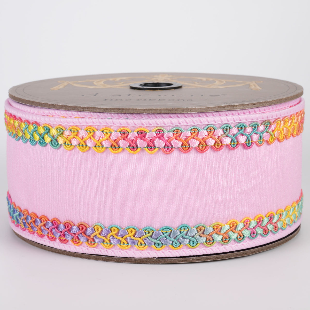 [D Stevens] 2.5" Dupioni Braided Trim Ribbon: Bright Pastel Ombre on Light Pink (10 Yards) Item Number: 05-2176