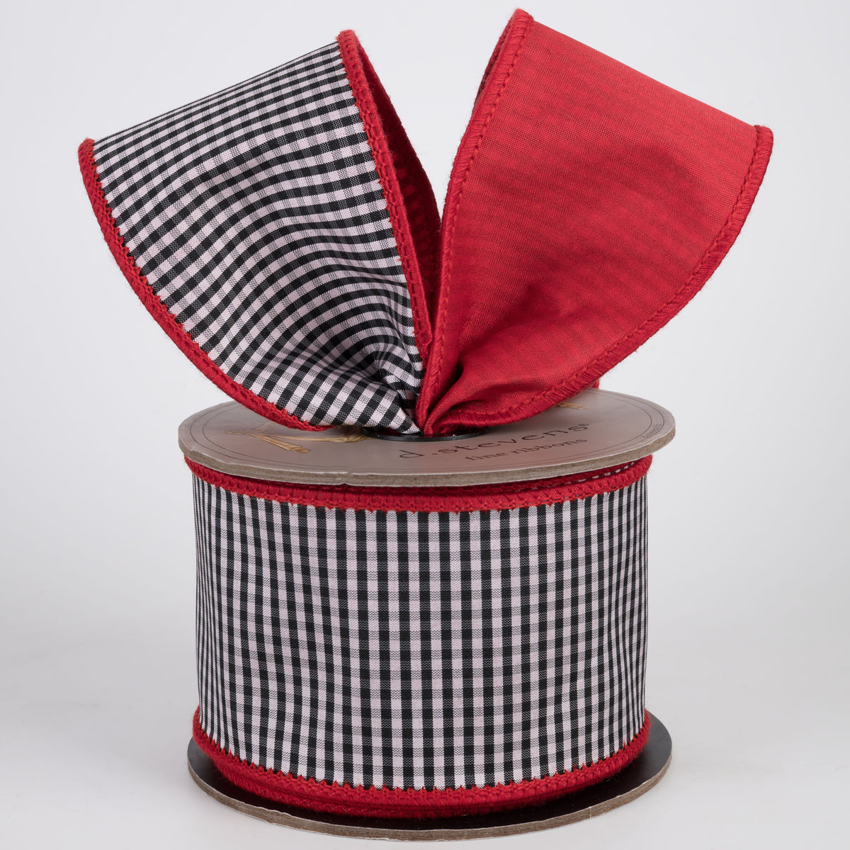 [D Stevens] 2.5" Faux Dupioni Mini Check Ribbon: Black & White on Red (10 Yards) Lifestyle Photo