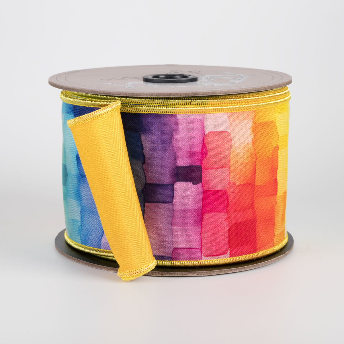 [D Stevens] 2.5" Taffeta Watercolor Mosaic Cubes Ribbon: Rainbow (10 Yards) Item Number: 45-0211